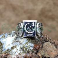 925 Ayar Gümüş Uluyan Kurt Tasarım El İşi Erkek Yüzük