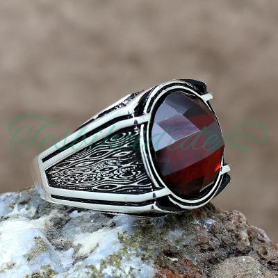 925 Ayar Gümüş Kırmızı Zirkon Taşlı Erkek Yüzük