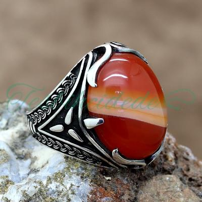 925 Ayar Gümüş Tasarım Akik Taşlı Erkek Yüzük