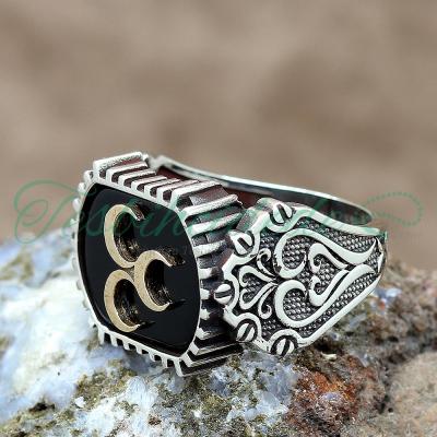 925 Ayar Gümüş Üç Hilal Tasarım Oniks Taşlı Erkek Yüzük