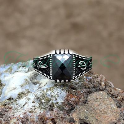 925 Ayar Gümüş Tuğra Elifvav Lale Tasarım Zirkon Taşlı Erkek Yüzük