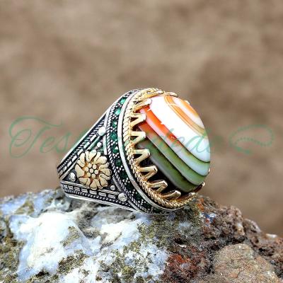 925 Ayar Gümüş Yemen Akik Taşlı Erkek Yüzük