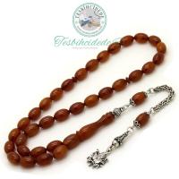 925 Ayar Gümüş Osmanlı Arması Püsküllü Eskitme Hareli Sıkma Kehribar Tesbih