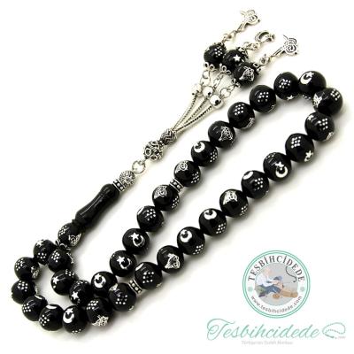 Ayyıldız Ve Tuğra İşlemeli Erzurum Oltu Taşı Tesbih