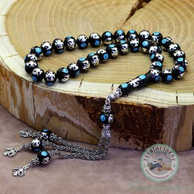 Çift Başlı Selçuklu Kartalı Ve Firuze İşlemeli Erzurum Oltu Taşı Tesbih