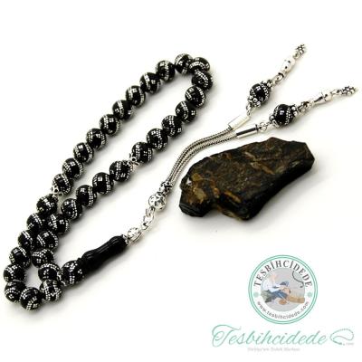 Çift Çeşm-İ Bülbül İşlemeli Erzurum Oltu Taşı Tesbih