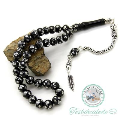 Güllü Baklava İşlemeli Erzurum Oltu Taşı Tesbih