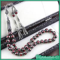 Gümüş Yarma Ve Mercan İşlemeli Erzurum Oltu Taşı Tesbih