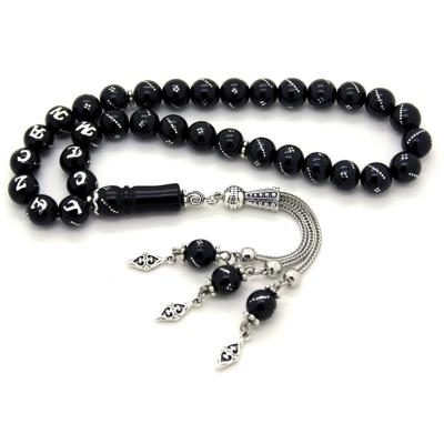 İsim Yazılı 925 Ayar Gümüş Oltu Taşı Tesbih