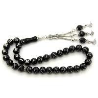 İsimli Teksıra İşlemeli Oltu Taşı Tesbih