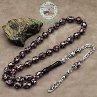 Gümüş Tasarım Mercan İşlemeli Arpa Model Erzurum Oltu Taşı Tesbih