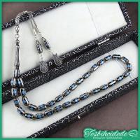 Gümüş Yarma Ve Firuze İşlemeli Kapsül Model Erzurum Oltu Taşı Tesbih