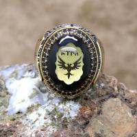 Kehribar Taşlı Türk Yazılı Selçuklu Kartalı Gümüş Erkek Yüzük