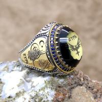 Kehribar Taşlı Türk Yazılı Selçuklu Kartalı Gümüş Erkek Yüzük