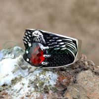 Kırmızı Zirkon Taşlı Kartal Pençeli Gümüş Erkek Yüzük