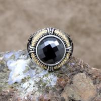 Siyah Zirkon Taşlı Ayyıldız Motifli Gümüş Erkek Yüzük